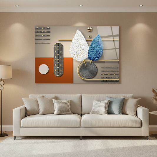 3D Abstract Feathers Glass Wall Art