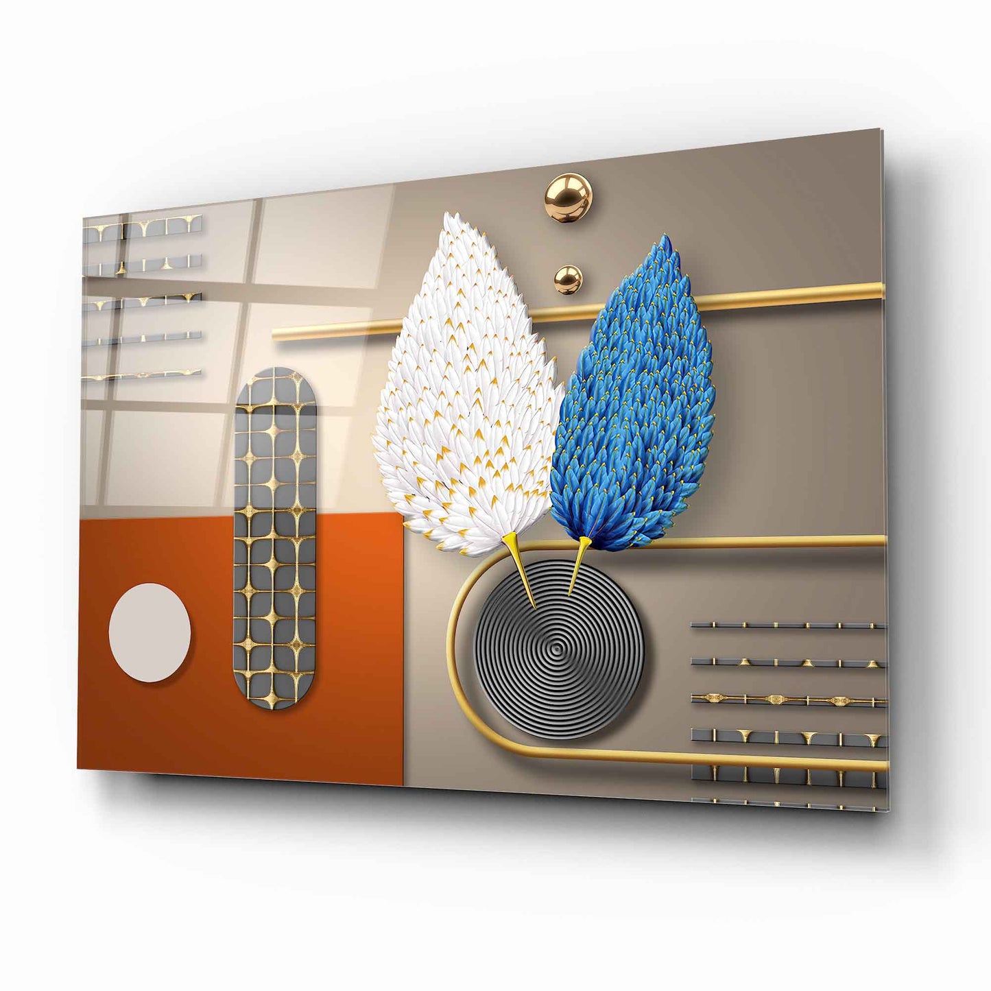 Piume Astratte 3D Quadro in Vetro Temperato