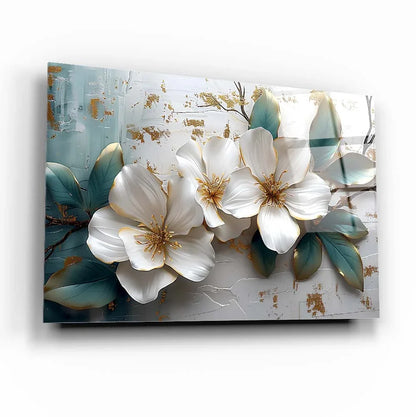 White Flower Glass Wall Art - LUXARTDECO