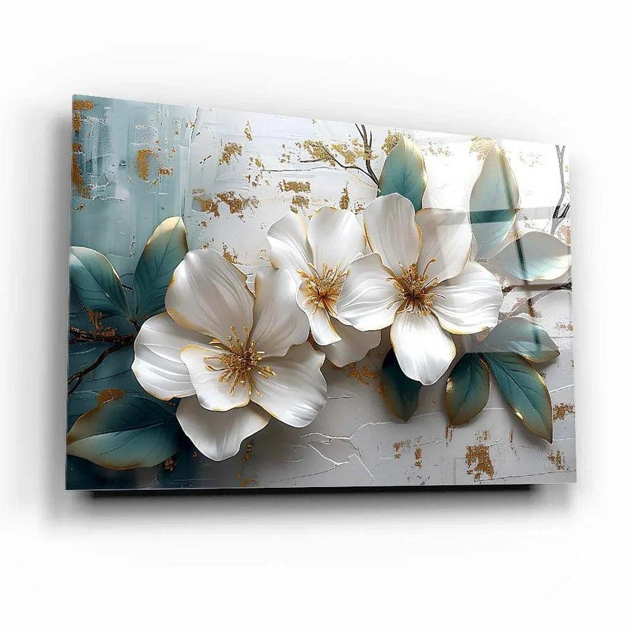 White Flower Glass Wall Art - LUXARTDECO