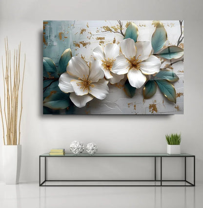White Flower Glass Wall Art - LUXARTDECO