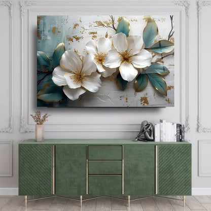 White Flower Glass Wall Art - LUXARTDECO