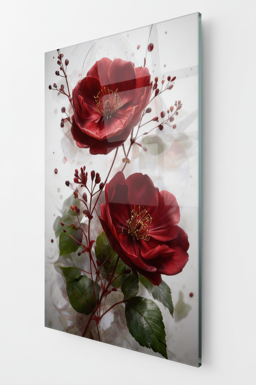 Roses Bordeaux Tableau en Verre Trempé