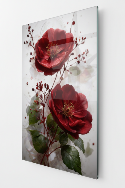 Roses Bordeaux Tableau en Verre Trempé