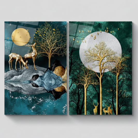 Cerf Nature Duo Tableau en Verre Trempé