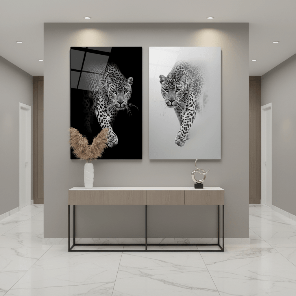 Léopard Duo Tableau en Verre Trempé