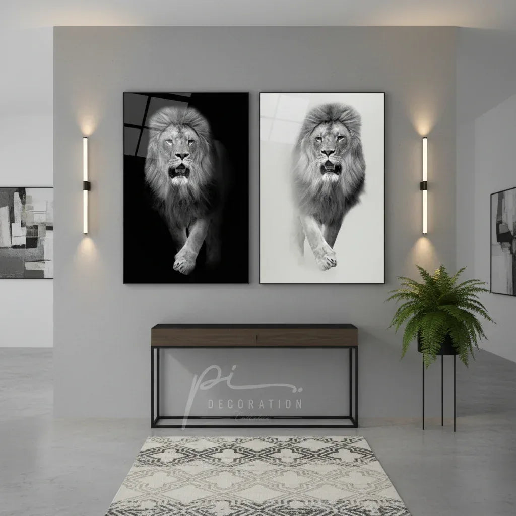 Lion Portrait Duo Glass Wall Art Set - LUXARTDECO