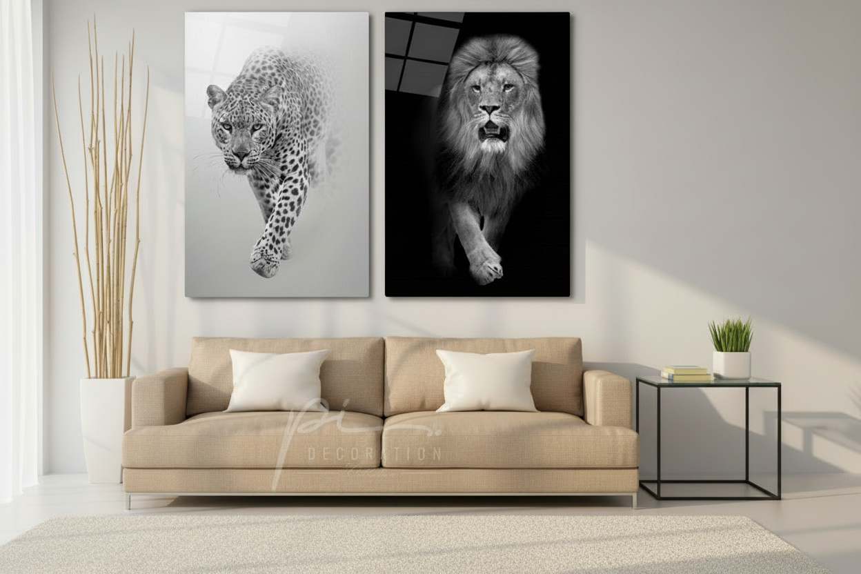 Ensemble de décorations murales en verre Lion et Léopard