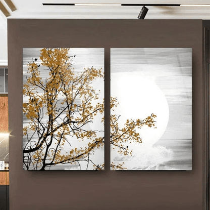 Tree and Moon Duo Glass Wall Art Set - LUXARTDECO