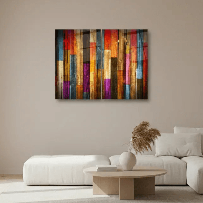 Colorful Wood Texture Duo Glass Wall Art Set - LUXARTDECO