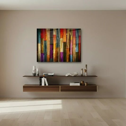Colorful Wood Texture Duo Glass Wall Art Set - LUXARTDECO