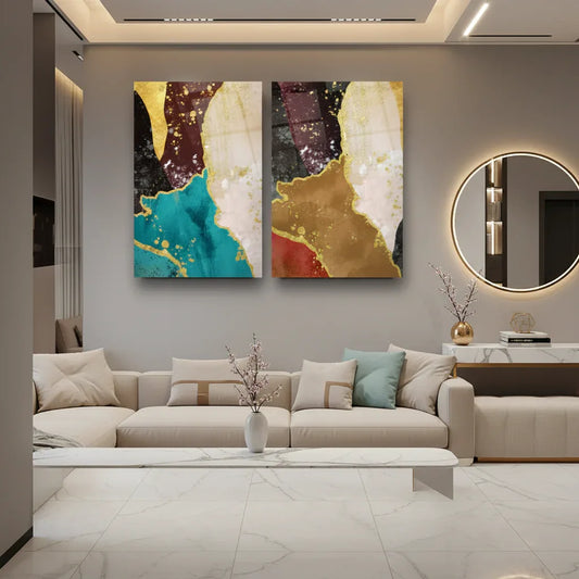 Colorful Marble Duo Glass Wall Art Set - LUXARTDECO