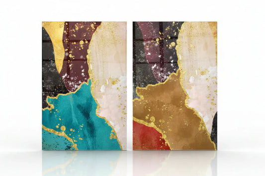 Colorful Marble Duo Glass Wall Art Set - LUXARTDECO