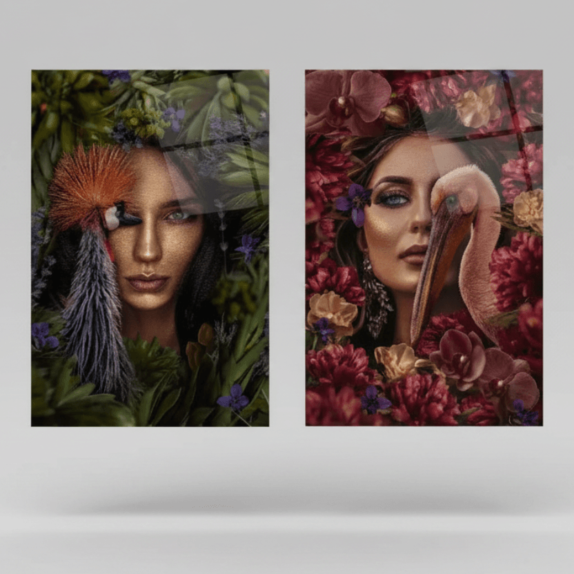 Glamour Femme Portrait Duo Tableau en Verre Trempé