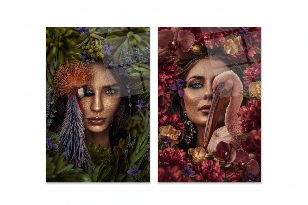 Art mural en verre représentant une femme 