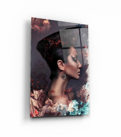Contrasting Women Portraits Glass Wall Art