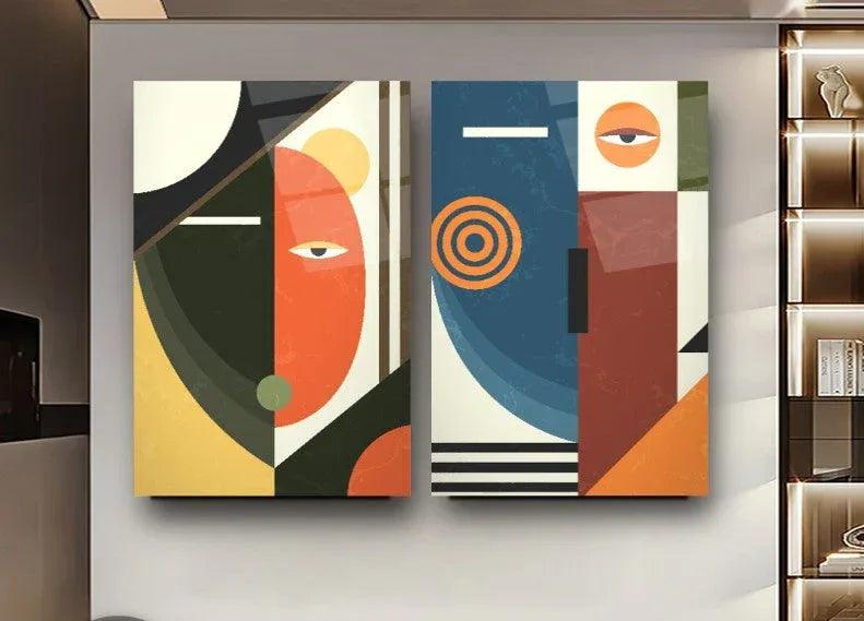 Orange and Blue Abstract Duo Glass Wall Art Set - LUXARTDECO