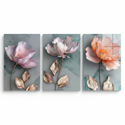 Sculpted Flowers Glass Wall Art
