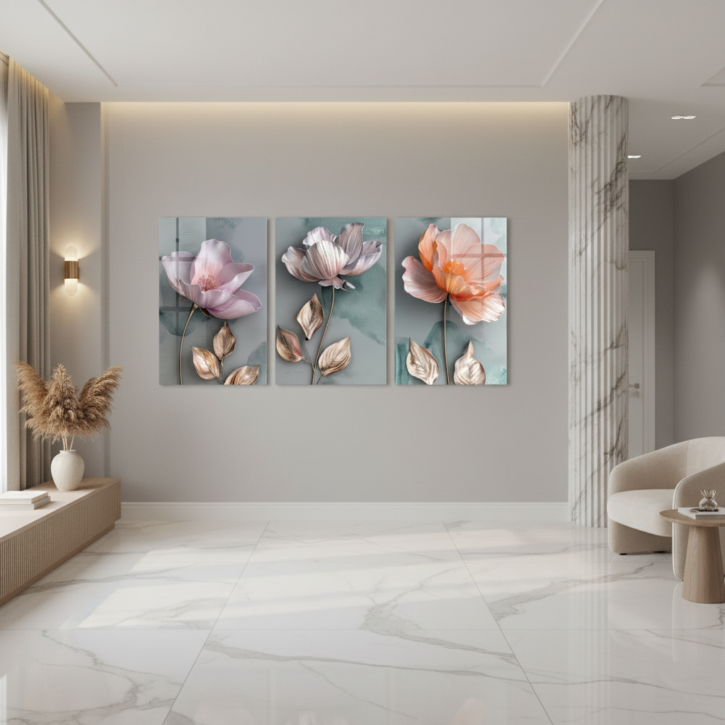 Sculpted Flowers Glass Wall Art