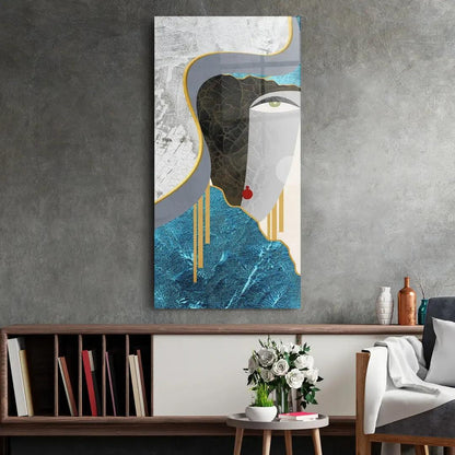 Abstract Blue Face Glass Wall Art - LUXARTDECO