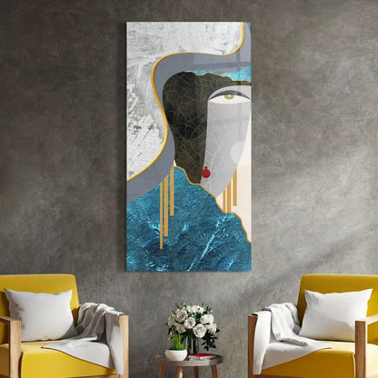 Abstract Blue Face Glass Wall Art - LUXARTDECO