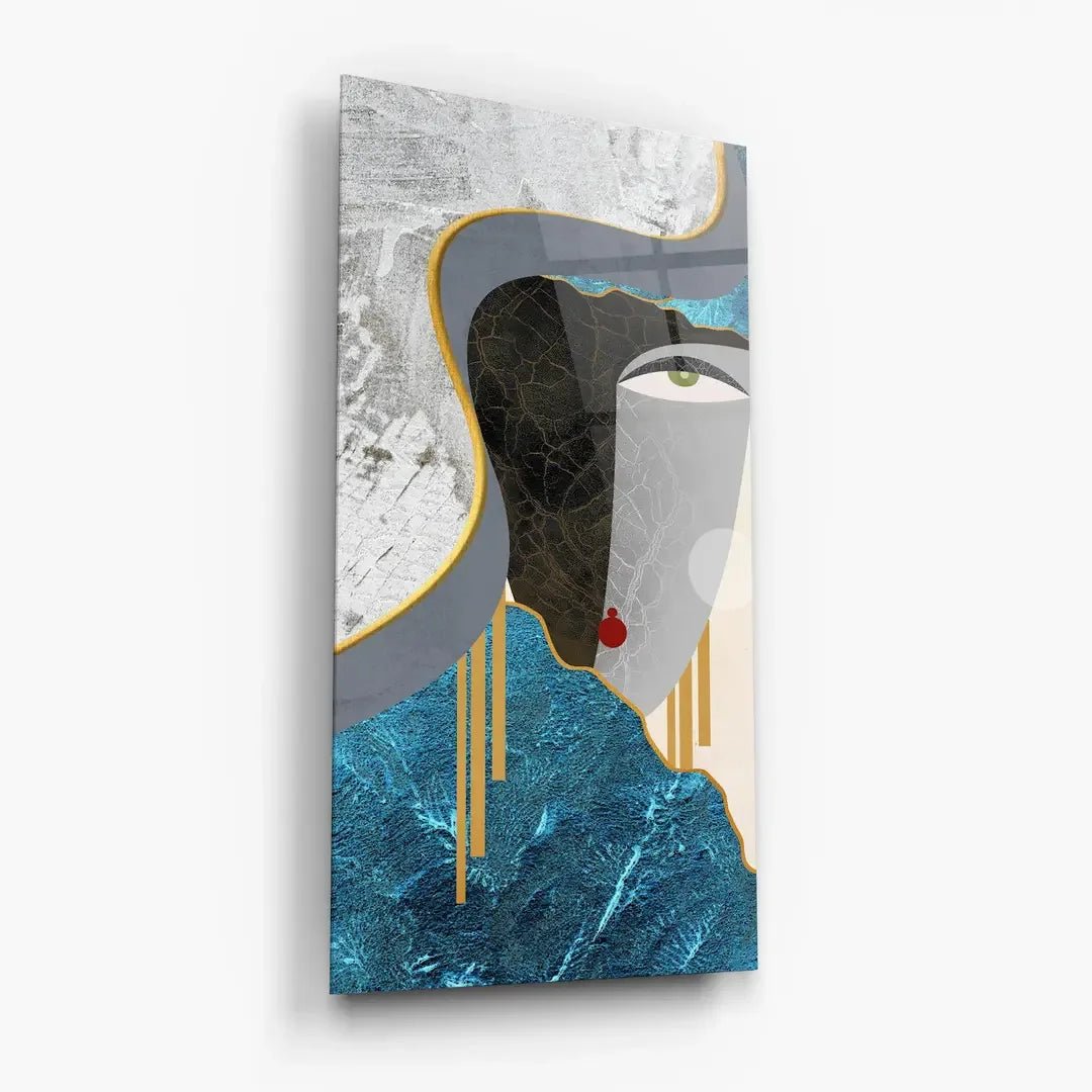 Abstract Blue Face Glass Wall Art - LUXARTDECO