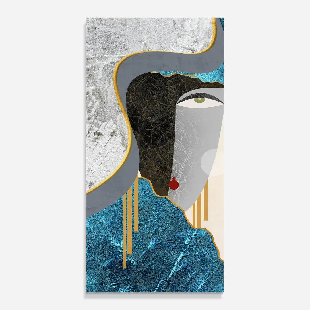 Abstract Blue Face Glass Wall Art - LUXARTDECO