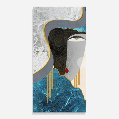 Abstract Blue Face Glass Wall Art - LUXARTDECO