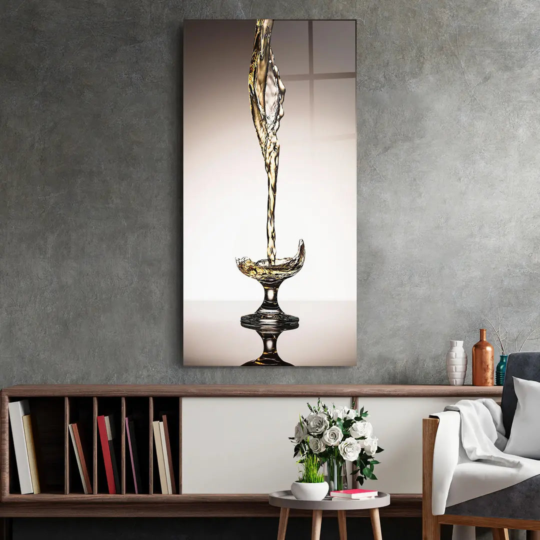Spruzzo di Vino Bianco Quadro in Vetro Temperato
