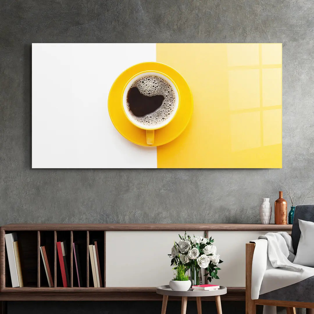 Yellow Cup of Coffee Glass Wall Art
