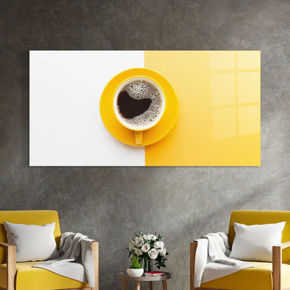 Yellow Cup of Coffee Glass Wall Art