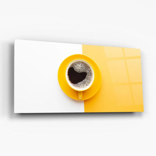 Yellow Cup of Coffee Glass Wall Art