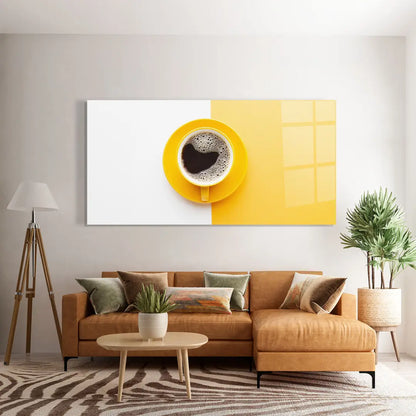 Yellow Cup of Coffee Glass Wall Art