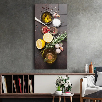 Spices on Stone Glass Wall Art