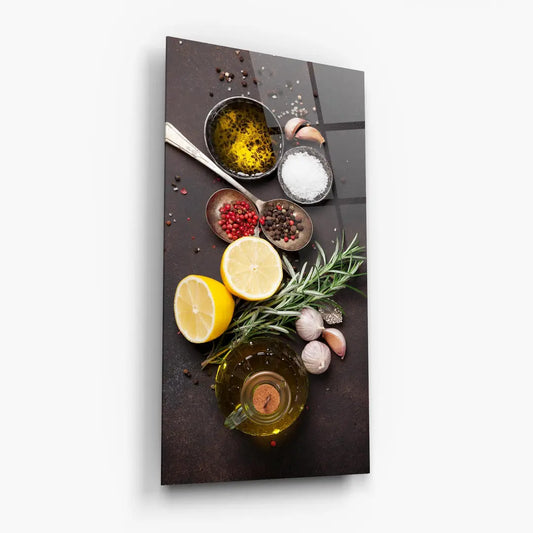Spices on Stone Glass Wall Art