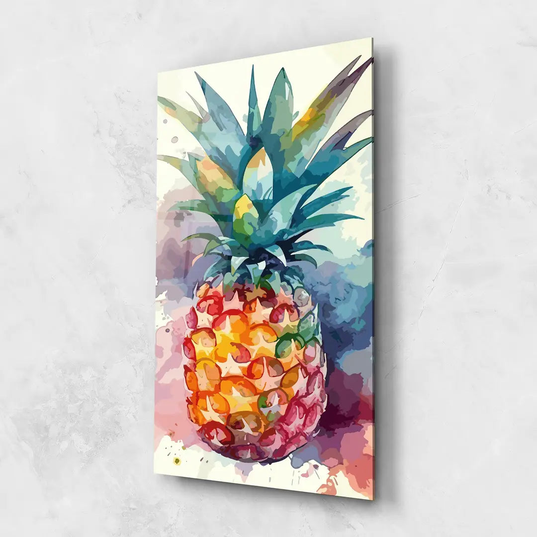 Ananas Colorato Quadro in Vetro Temperato