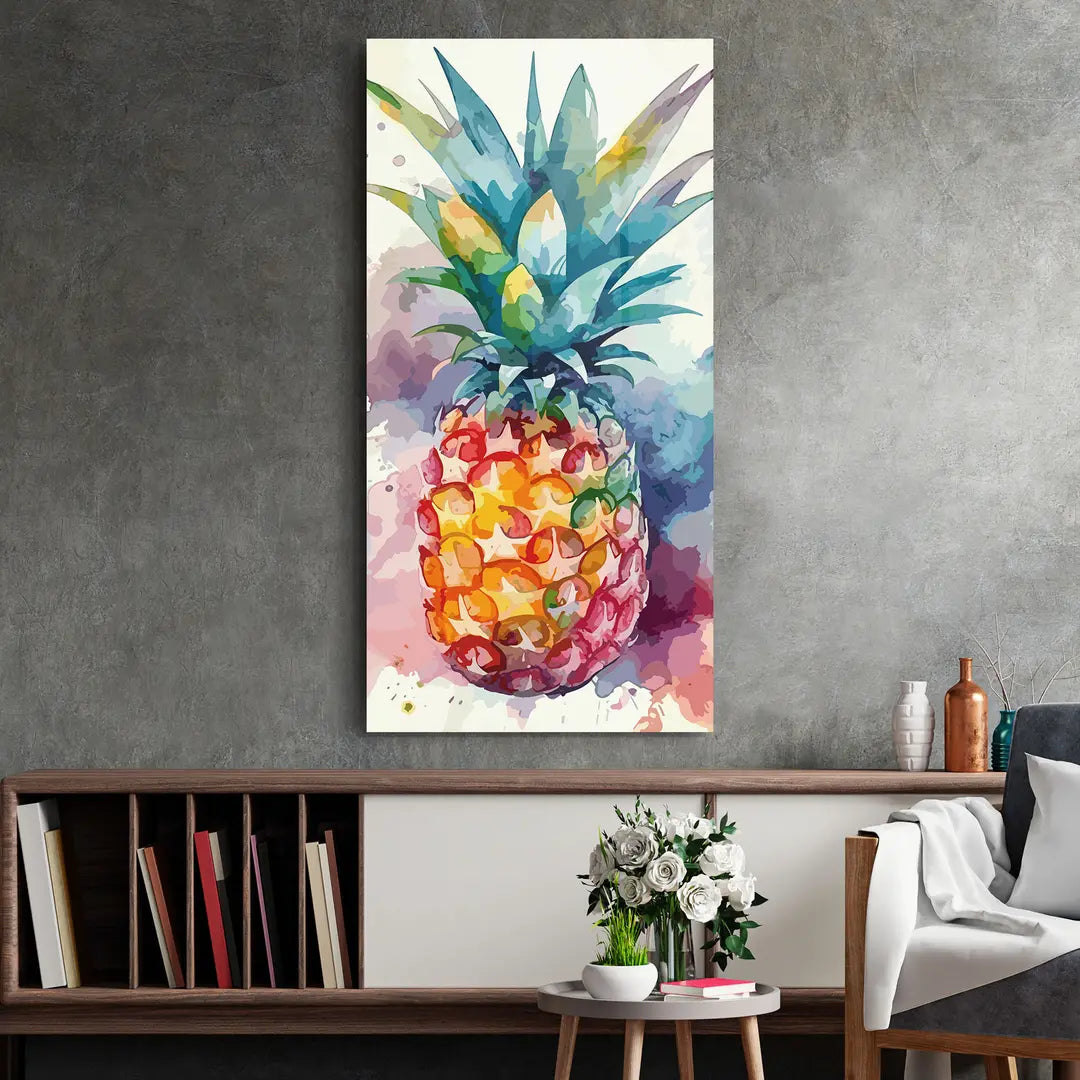 Ananas Colorato Quadro in Vetro Temperato