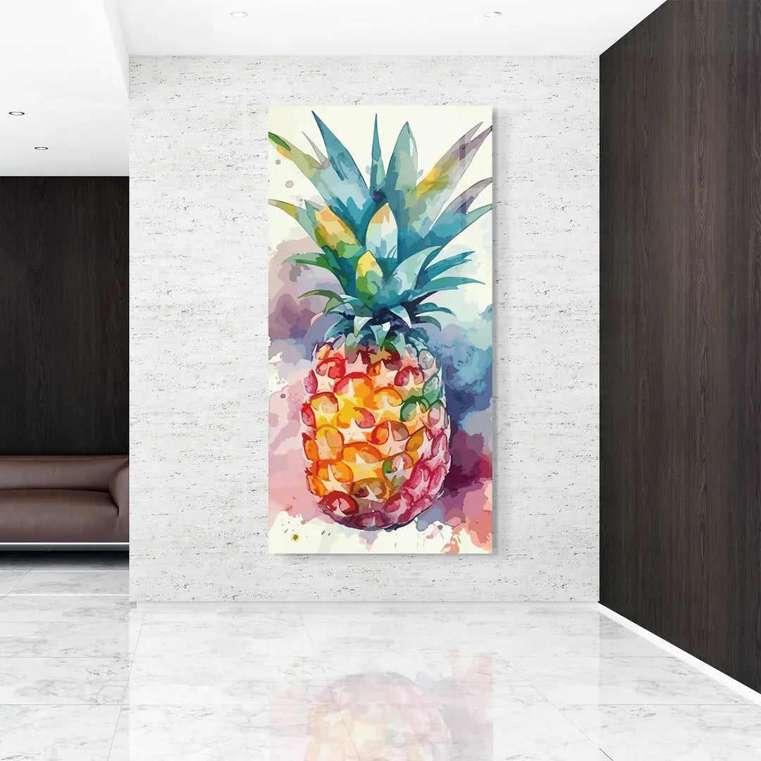 Ananas Colorato Quadro in Vetro Temperato