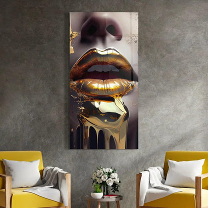 Gold Lips Glass Wall Art - LUXARTDECO