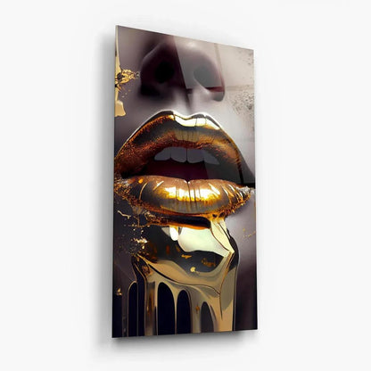 Gold Lips Glass Wall Art - LUXARTDECO