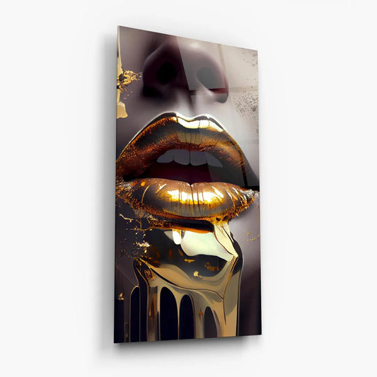 Gold Lips Glass Wall Art