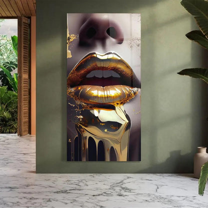 Gold Lips Glass Wall Art - LUXARTDECO