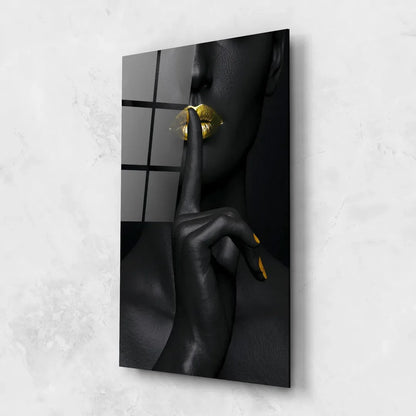 Golden Lips Glass Wall Art - LUXARTDECO