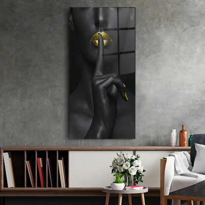 Golden Lips Glass Wall Art - LUXARTDECO