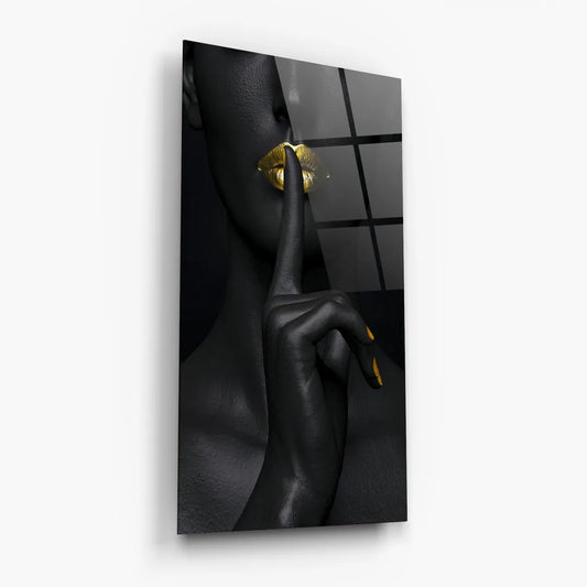 Golden Lips Glass Wall Art