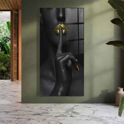 Golden Lips Glass Wall Art - LUXARTDECO
