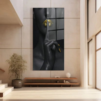 Golden Lips Glass Wall Art - LUXARTDECO