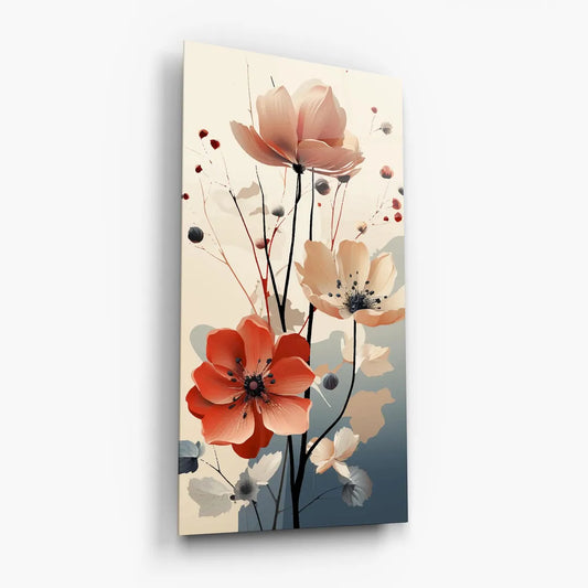 Red Flower Glass Wall Art