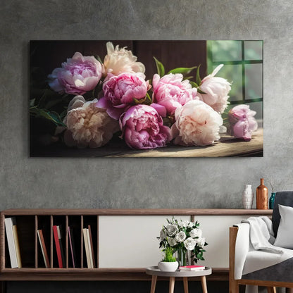 Peony Glass Wall Art - LUXARTDECO