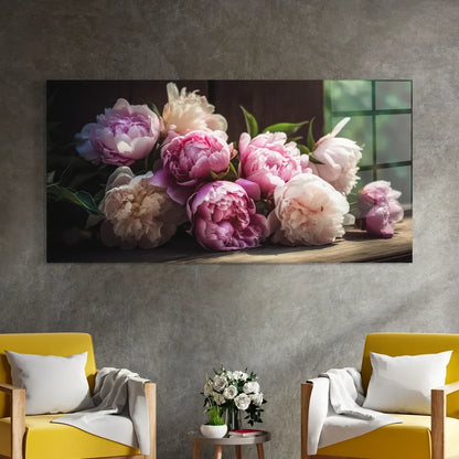 Peony Glass Wall Art - LUXARTDECO